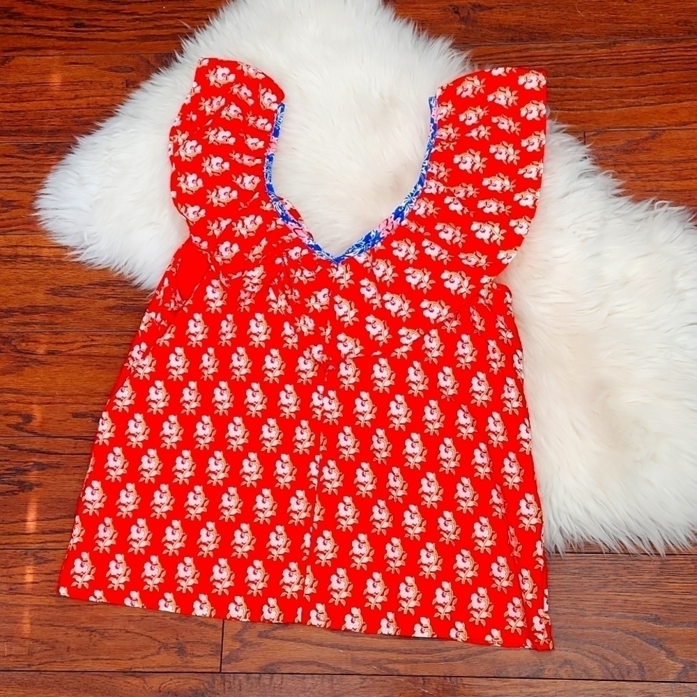 J. Crew Ruffle Vneck Poppy Pattern Boho Spring Blouse Tank - Picture 2 of 5